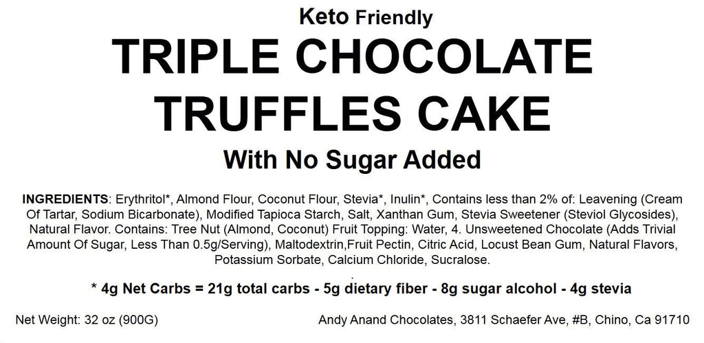 Andy Anand Sugar-Free Keto Triple Chocolate Truffle Cake, 9-Inch, 2 lb – Low-Carb, Gourmet Decadent Dessert, Diabetic-Friendly Birthday Gift