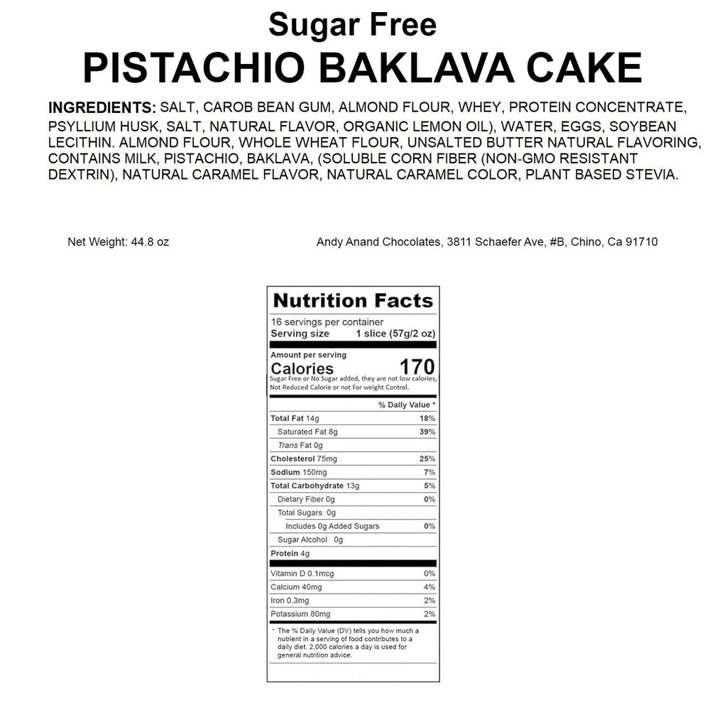 Andy Anand Sugar-Free Baklava Pistachio Cake, 9-Inch, 2.8 lb – Turkish & California Fusion, Keto, Diabetic-Friendly Birthday Gift Box