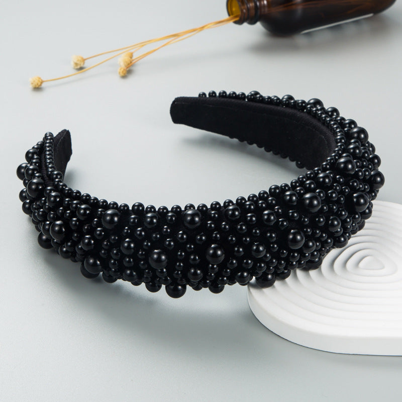 Hair Hoop Baroque Sponge Pearl Hair Accessories Women's Handmade Beaded Multicolor European and American Broad-brimmed Headband
