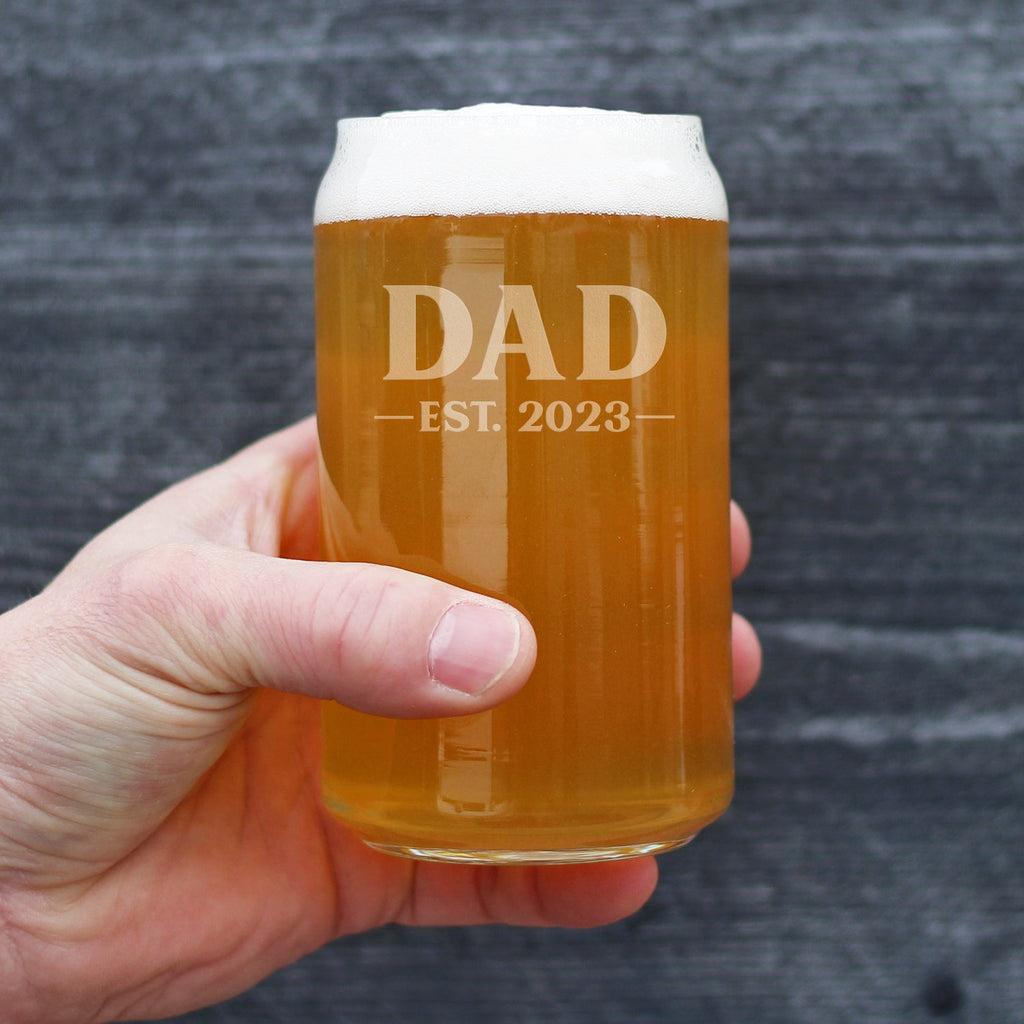 Dad Est. 2023 - Bold - 16 Ounce Beer Can Pint Glass