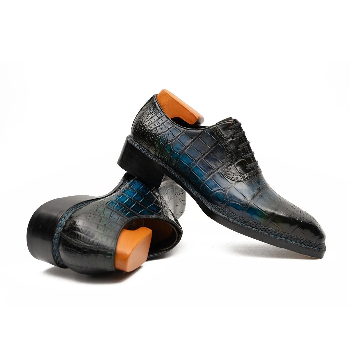 Black and Blue Glossy Textured Lace-Up Dress Shoe