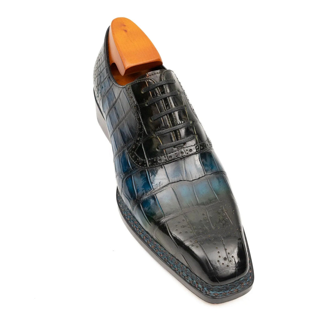 Black and Blue Glossy Textured Lace-Up Dress Shoe