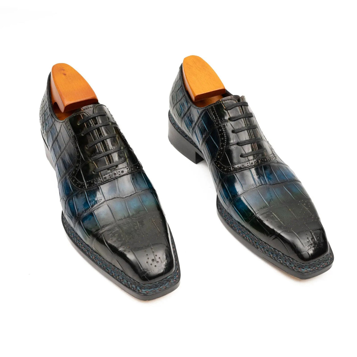 Black and Blue Glossy Textured Lace-Up Dress Shoe