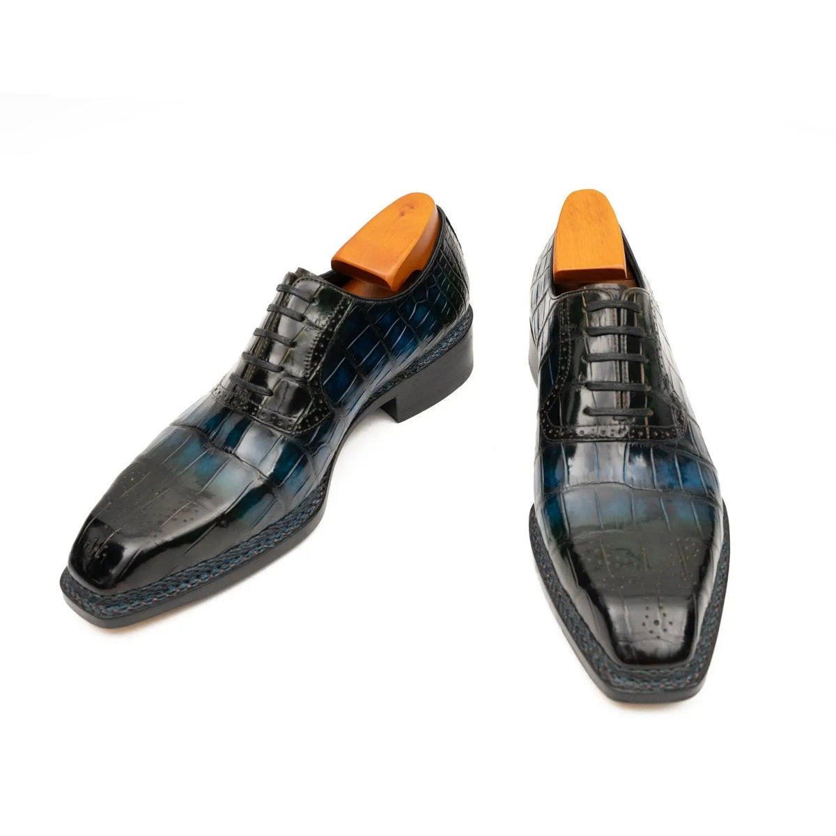 Black and Blue Glossy Textured Lace-Up Dress Shoe