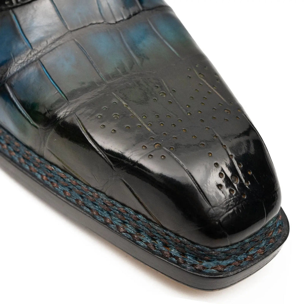 Black and Blue Glossy Textured Lace-Up Dress Shoe