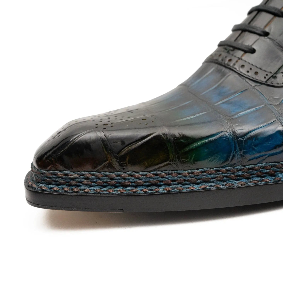 Black and Blue Glossy Textured Lace-Up Dress Shoe
