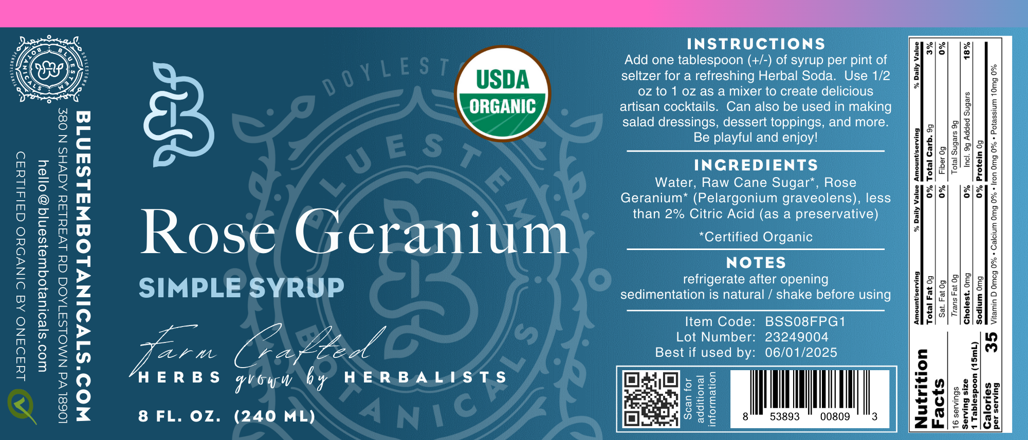 Rose Geranium Simple Syrup - Organic