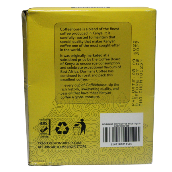 Dormans Coffee House Drip Coffee Bags 11g back package view