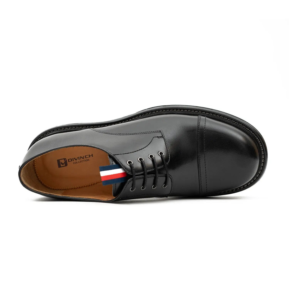 Black Cap-Toe Derby Shoes with Pull Tab