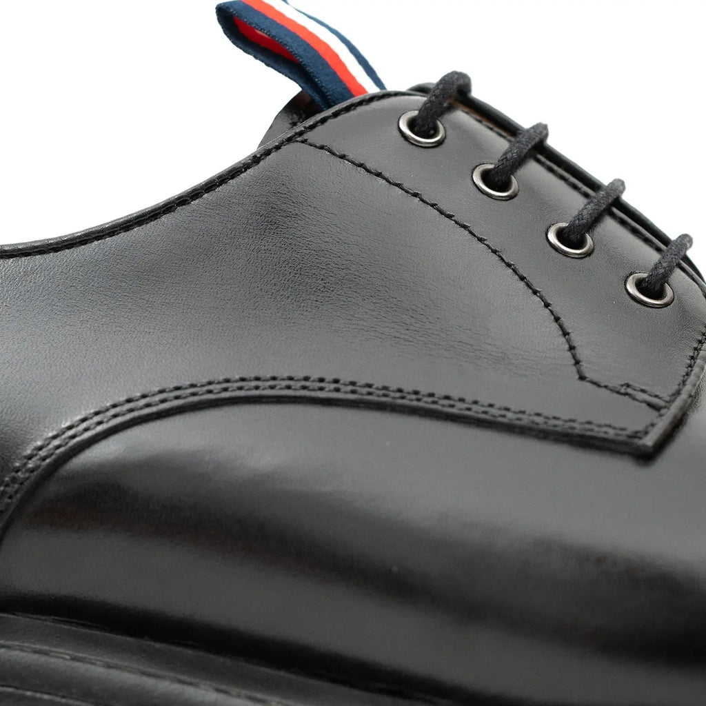 Black Cap-Toe Derby Shoes with Pull Tab