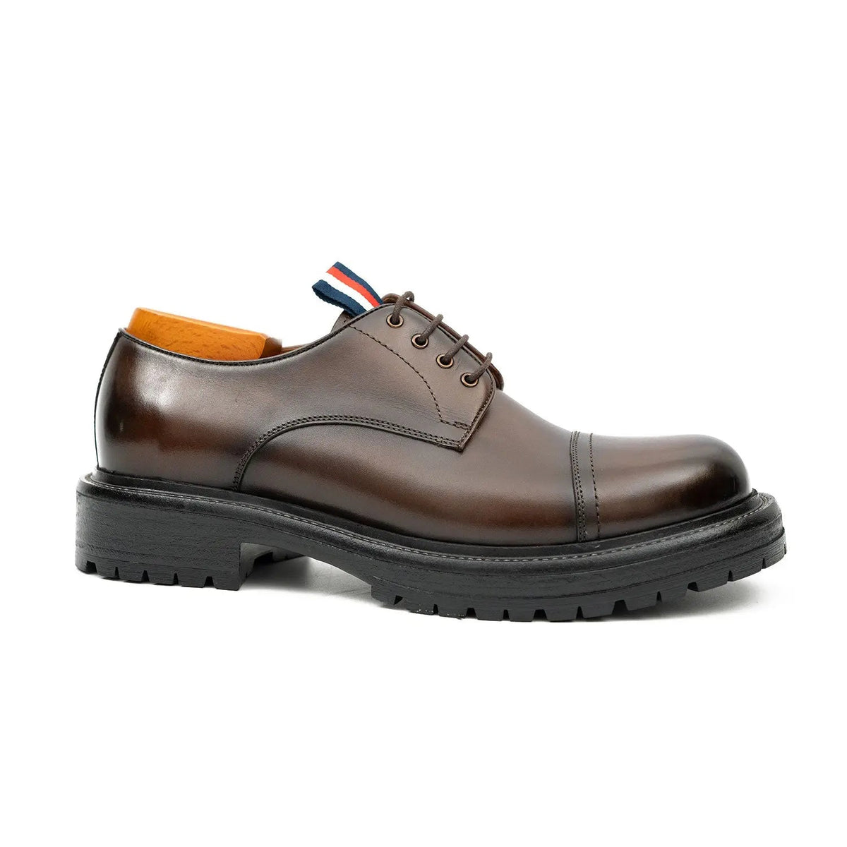 Dark Brown Cap-Toe Derby Shoes with Metal Eyelets