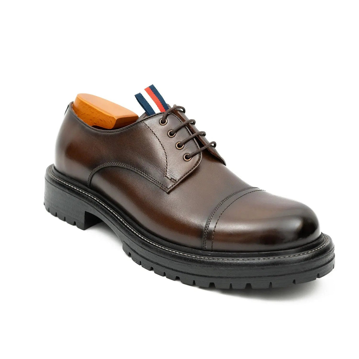 Dark Brown Cap-Toe Derby Shoes with Metal Eyelets