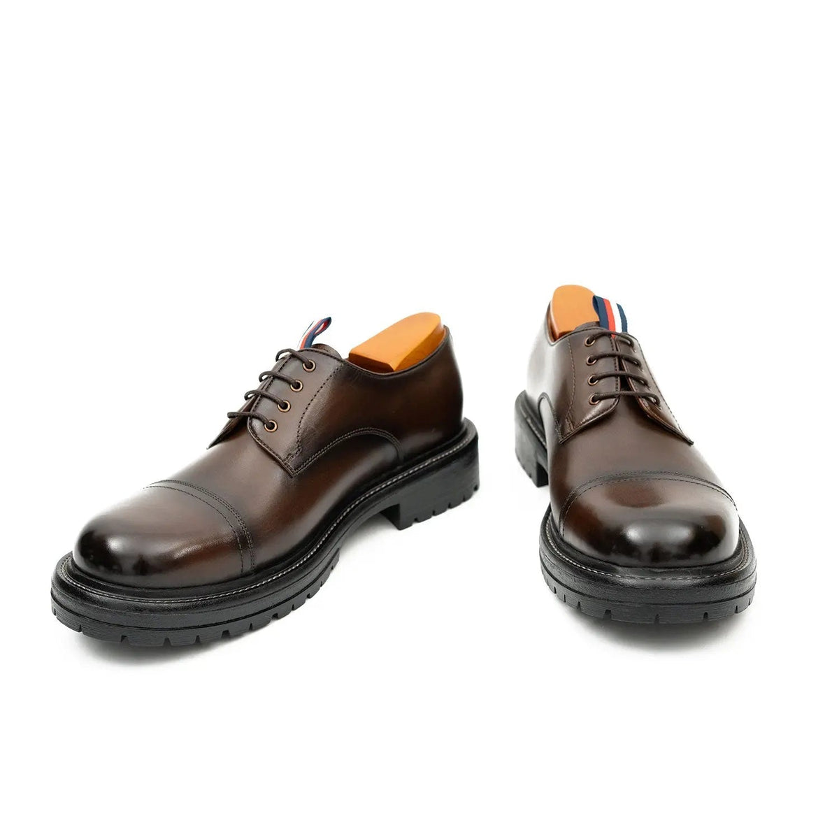 Dark Brown Cap-Toe Derby Shoes with Metal Eyelets