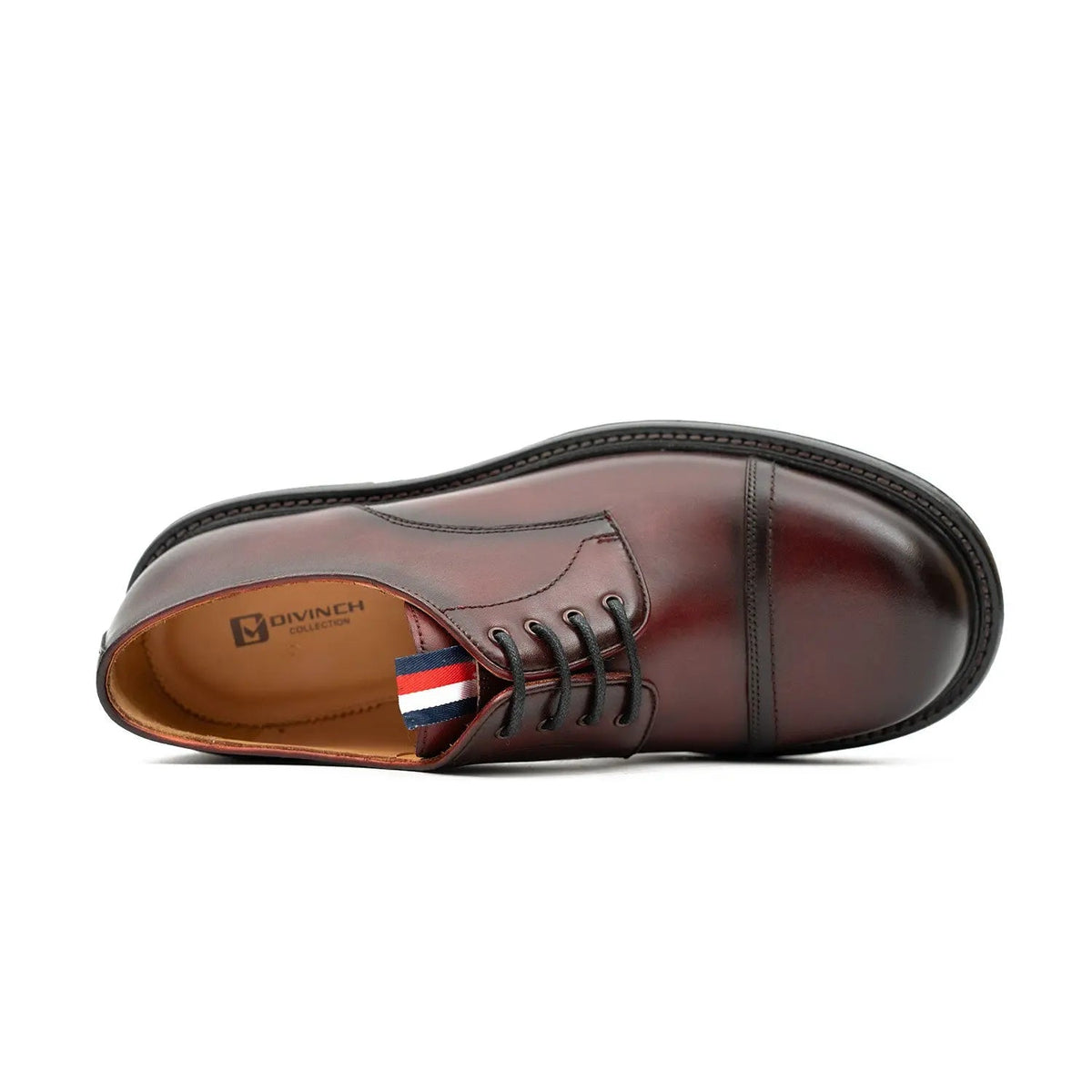 Dark Reddish Brown Cap-Toe Derby Shoes with Pull Tab