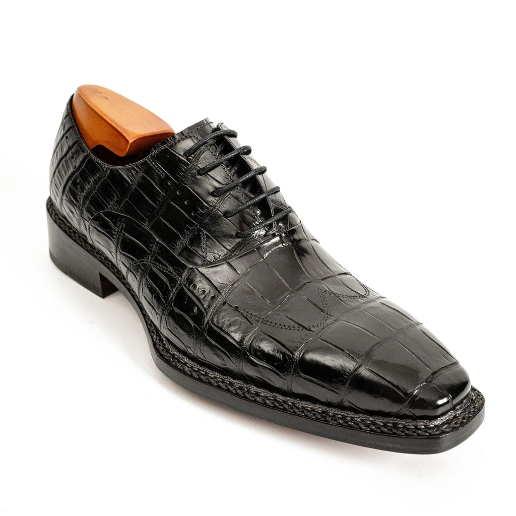 Black Textured Lace-Up Dress Shoe