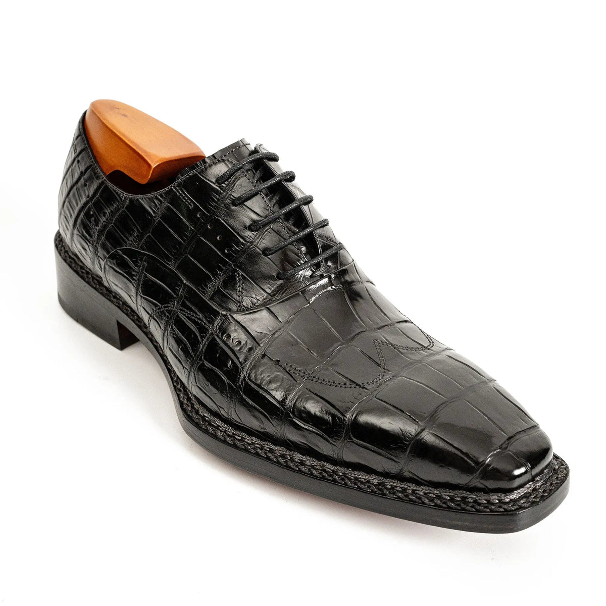 Black Textured Lace-Up Dress Shoe