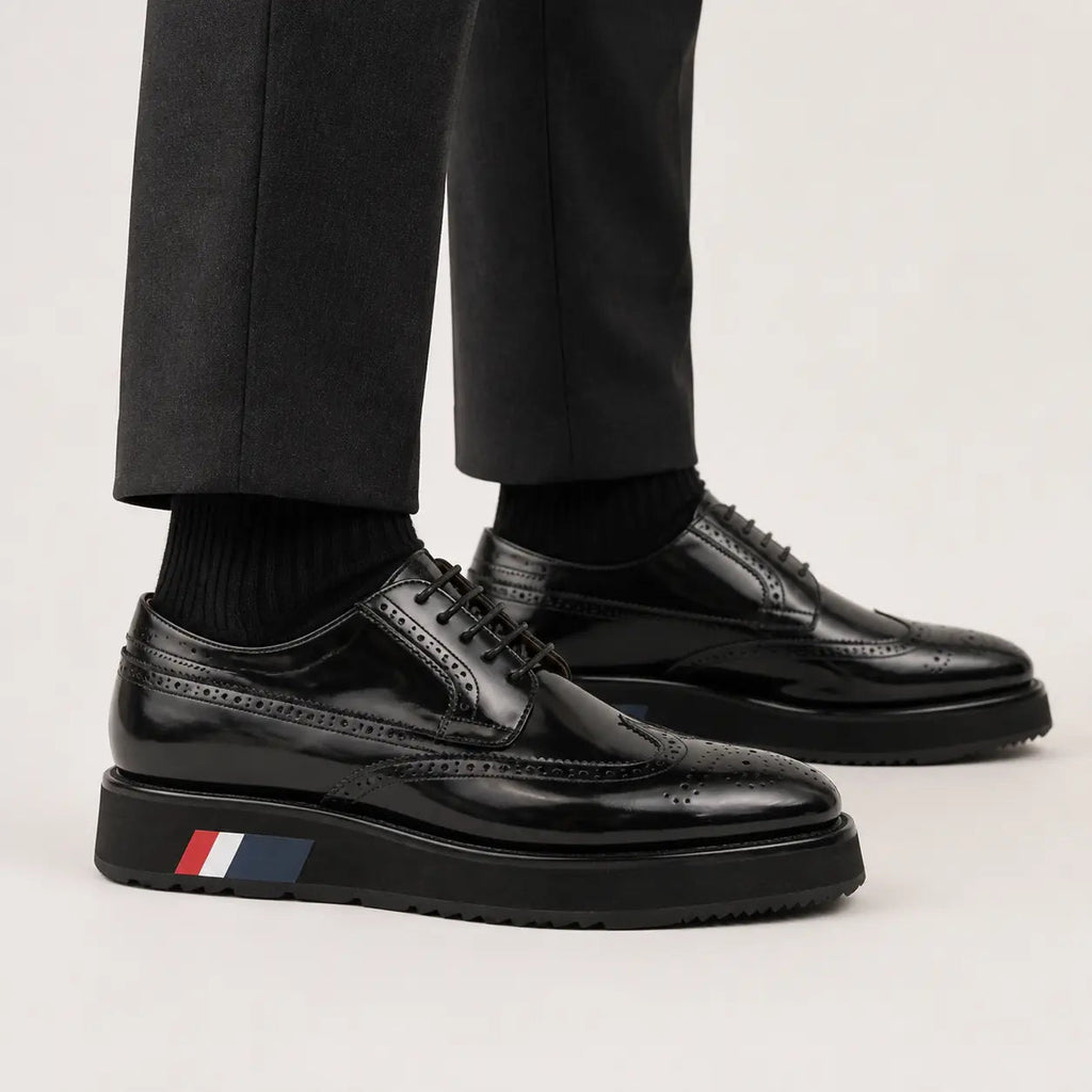 Black Platform Wingtip Derby Shoe