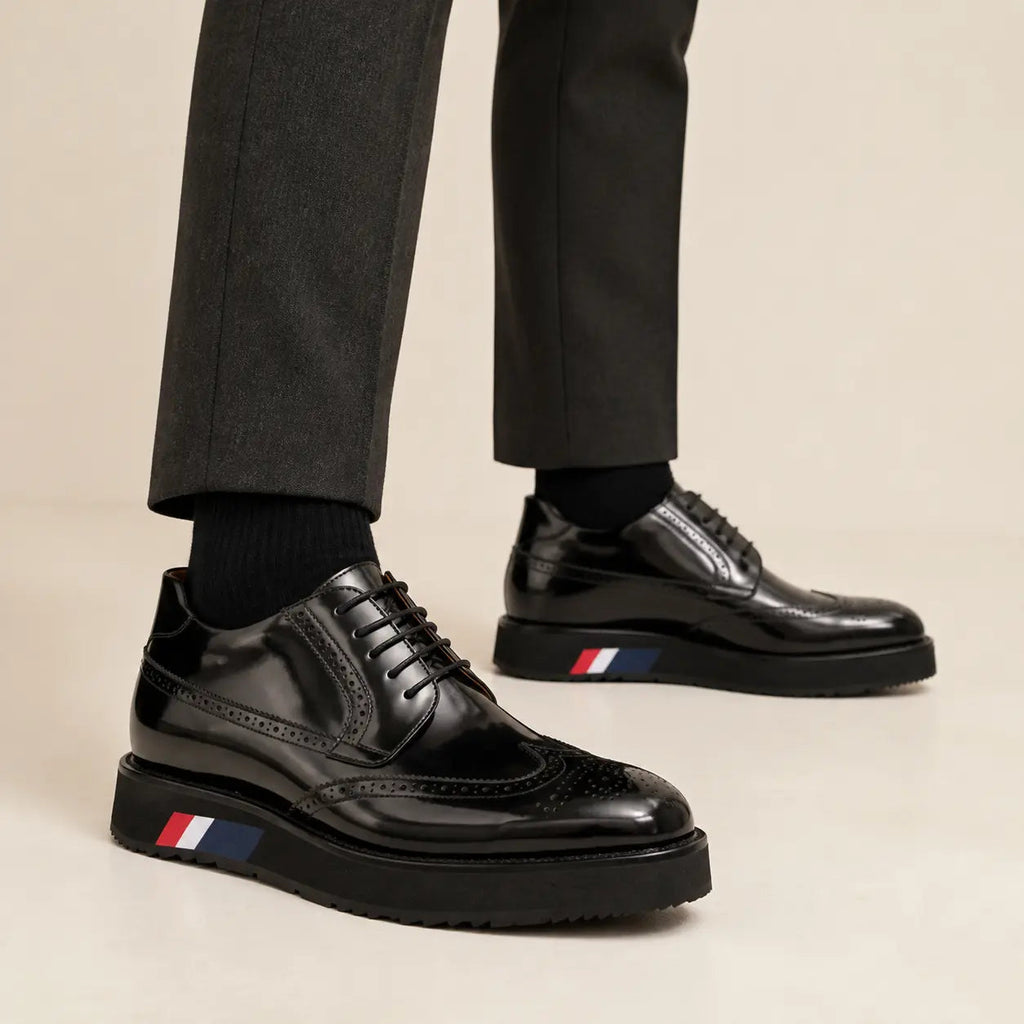 Black Platform Ankle-Height Lace-Up Shoe