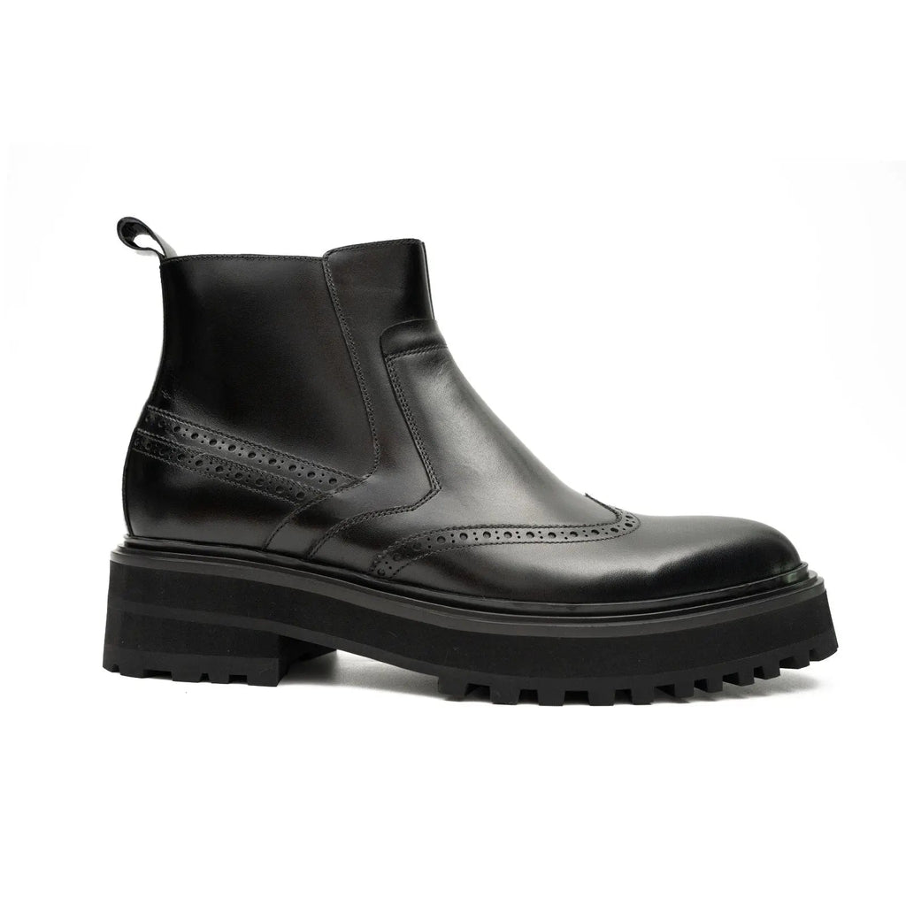 Black Wingtip Chelsea Boot with Lug Sole