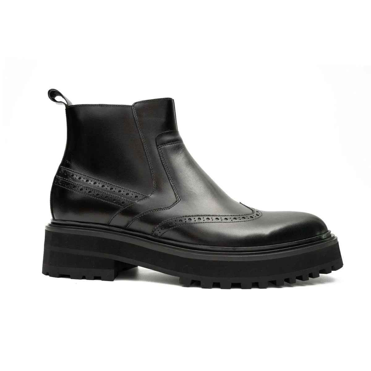 Black Wingtip Chelsea Boot with Lug Sole