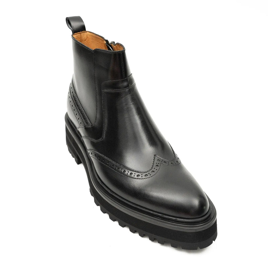 Black Wingtip Chelsea Boot with Lug Sole