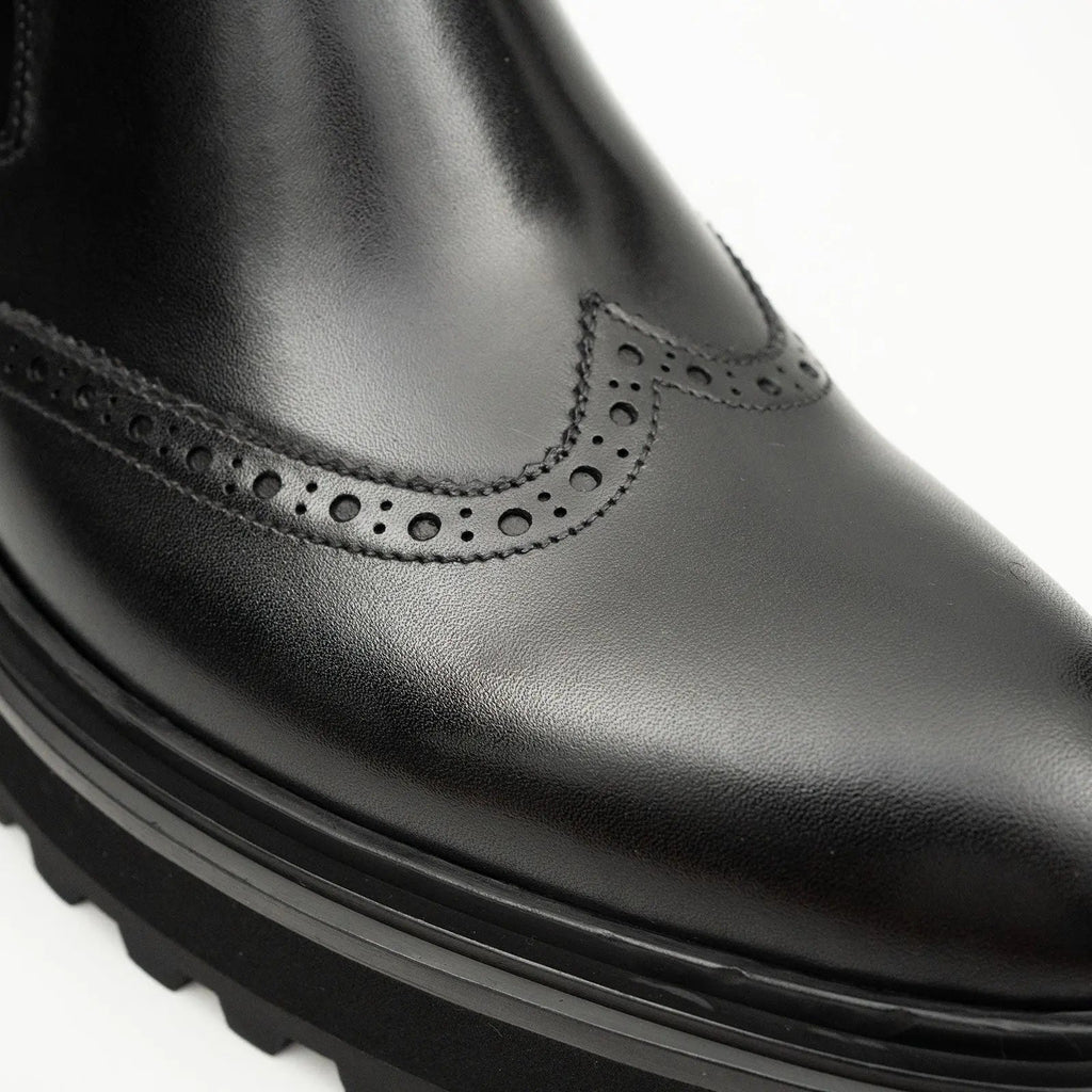 Black Wingtip Chelsea Boot with Lug Sole