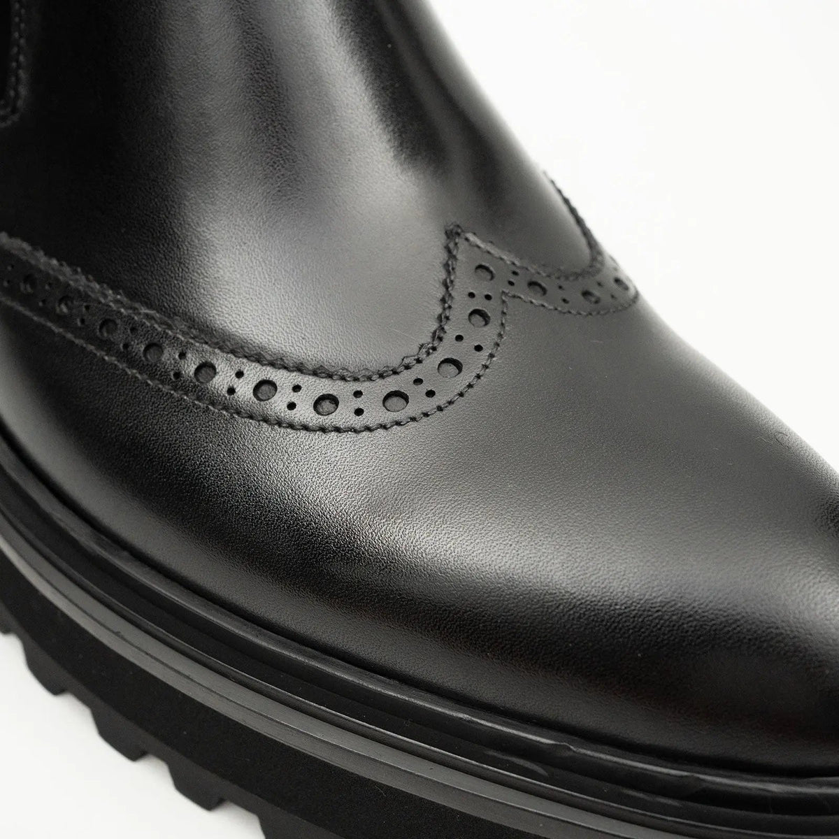 Black Wingtip Chelsea Boot with Lug Sole