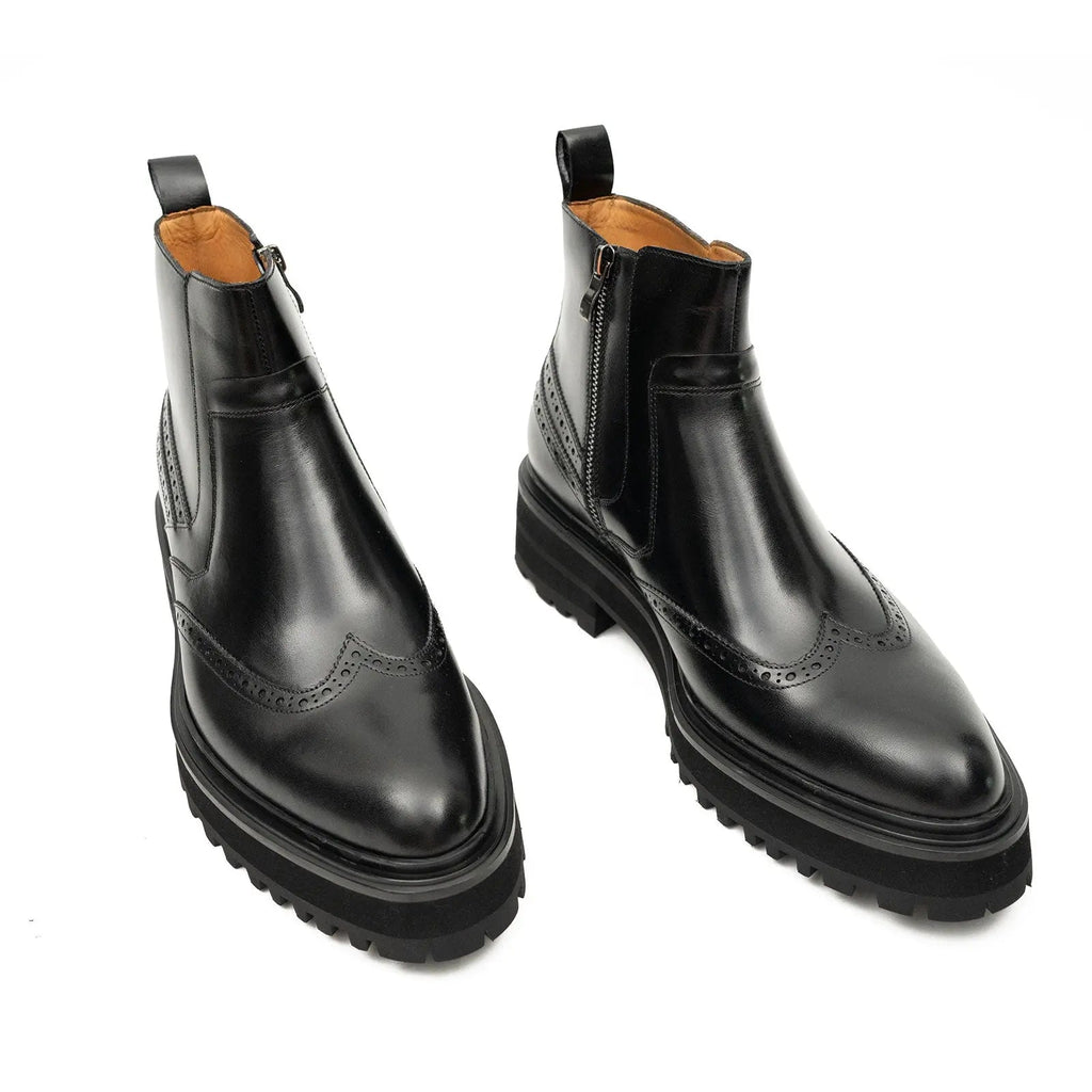 Black Wingtip Chelsea Boot with Lug Sole
