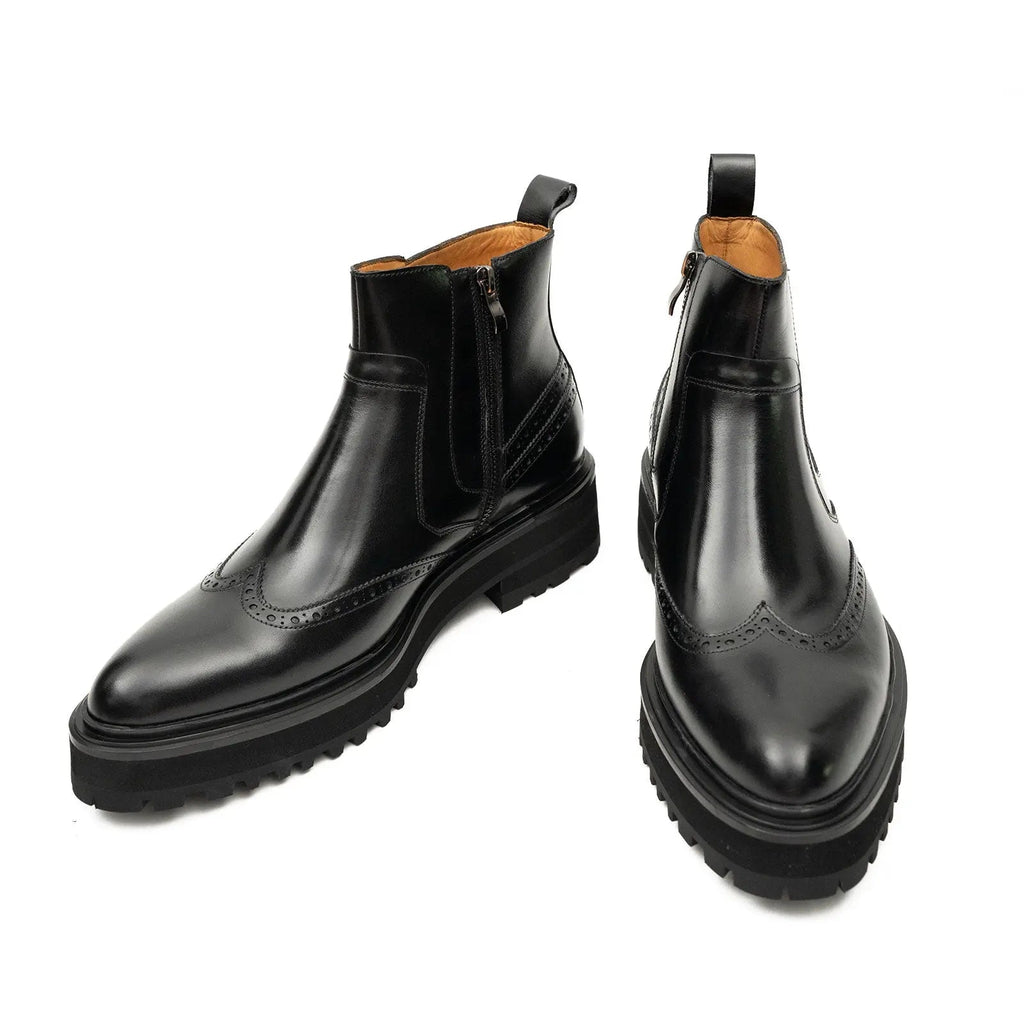 Black Wingtip Chelsea Boot with Lug Sole