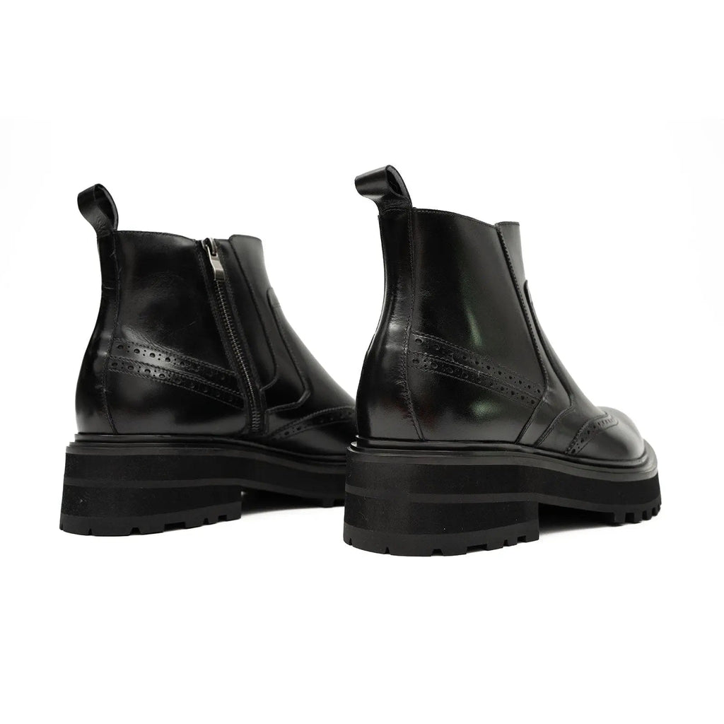 Black Wingtip Chelsea Boot with Lug Sole