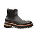 Black Lug Sole Wingtip Chelsea Ankle Boot