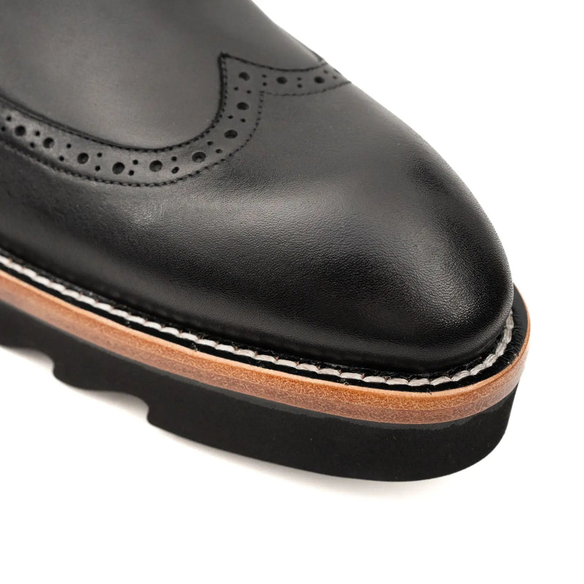 Black Lug Sole Wingtip Chelsea Ankle Boot