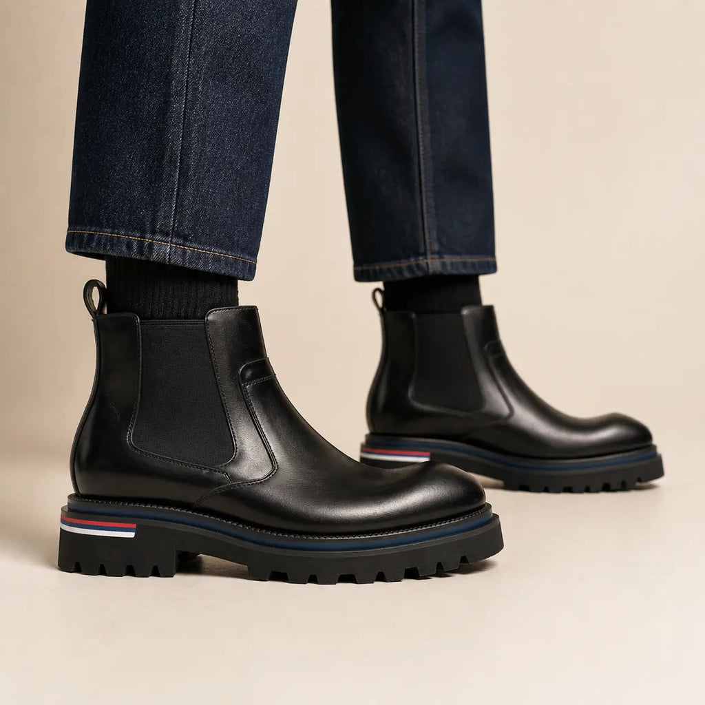 Black Lug Sole Chelsea Ankle Boot