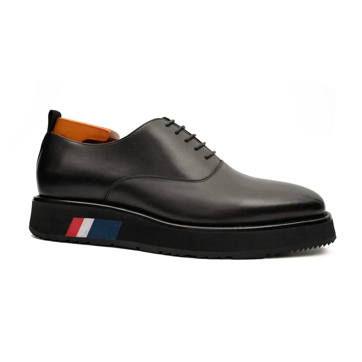 Black Platform Plain-Toe Lace-Up Shoe