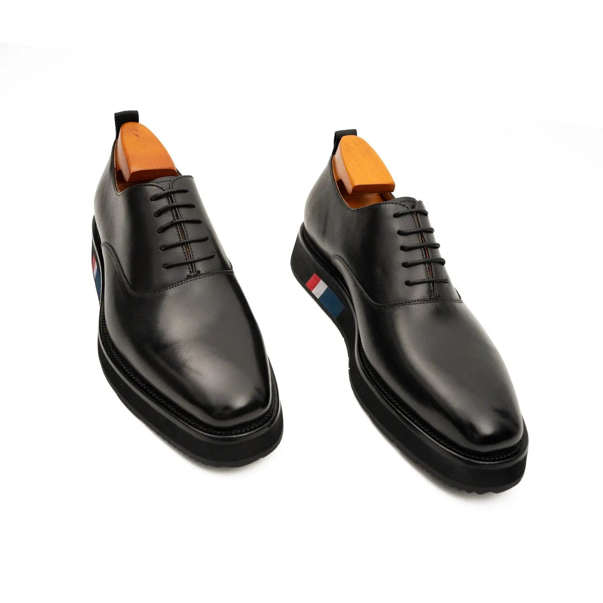 Black Platform Plain-Toe Lace-Up Shoe