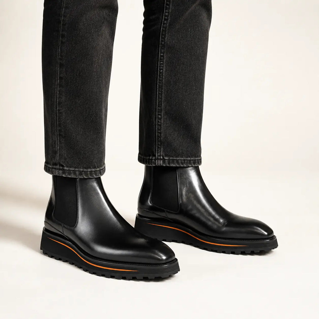 Black Plain-Toe Chelsea Boots with Pull Tab