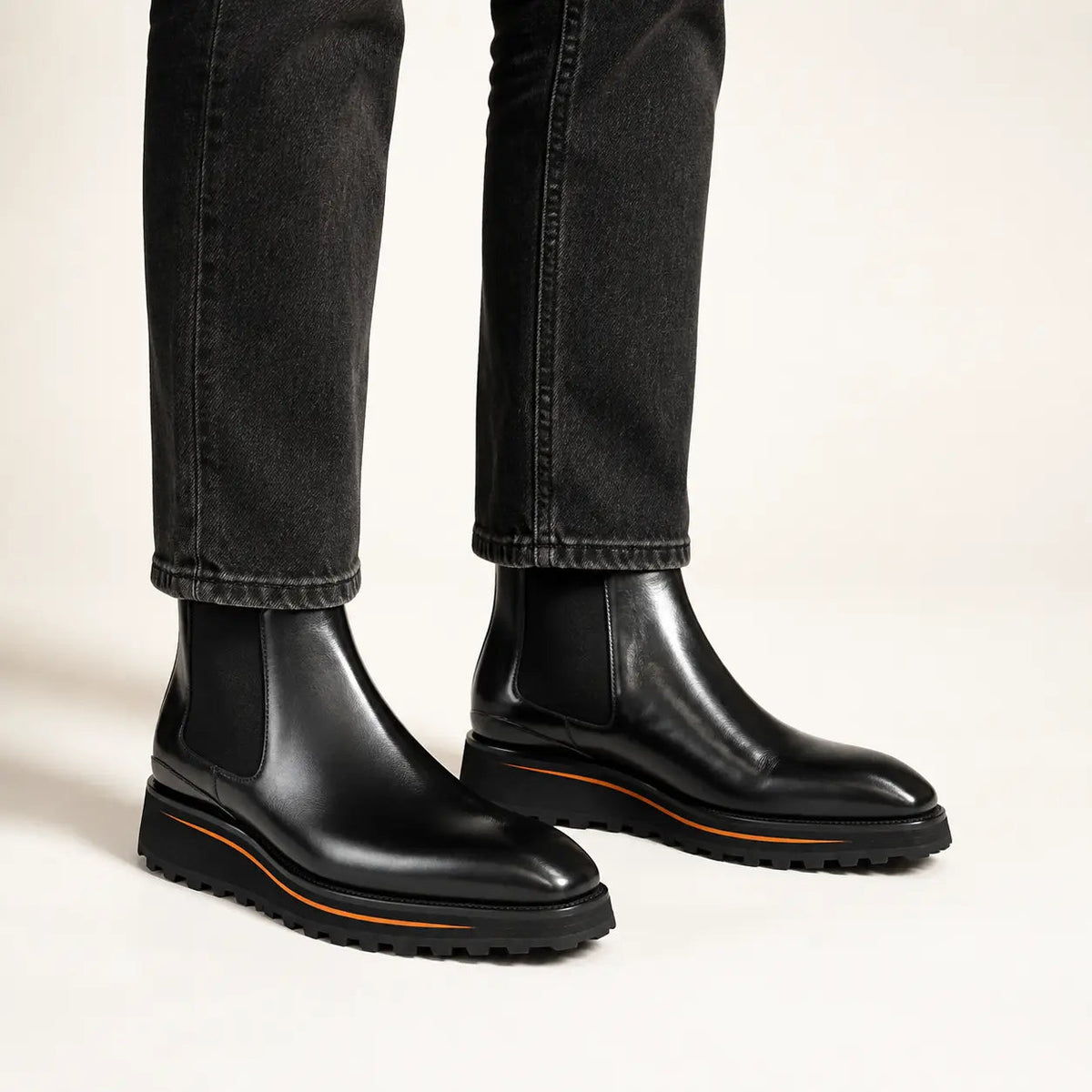 Black Plain-Toe Chelsea Boots with Pull Tab