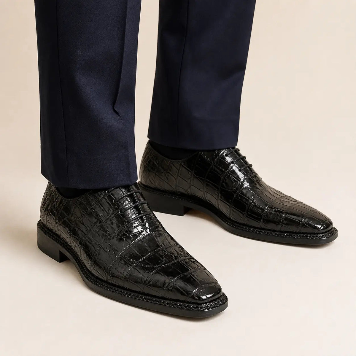 Black Textured Lace-Up Dress Shoe