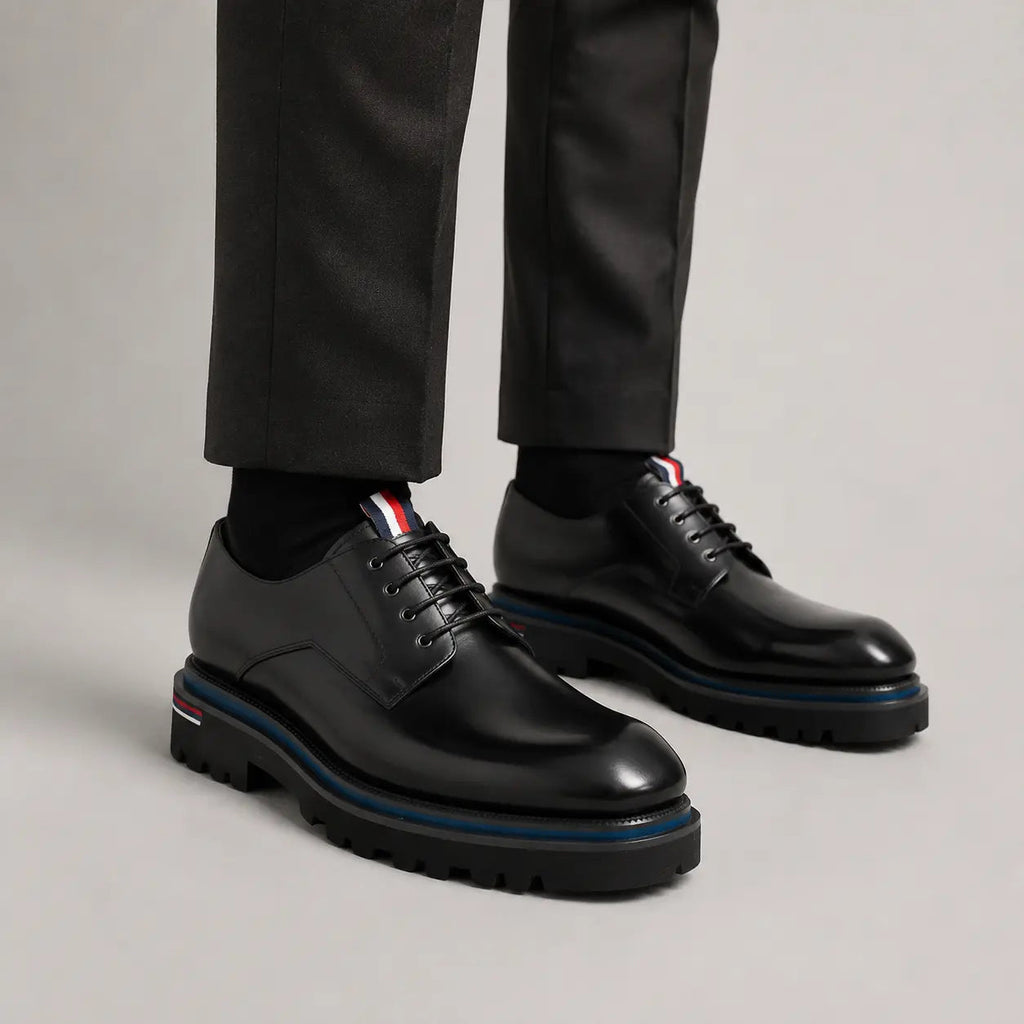 Black Square-Toe Derby Shoes with Pull Tab