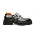 Black Glossy Lug Sole Double Buckle Monk Shoe