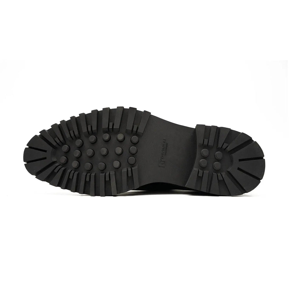 Black Glossy Lug Sole Double Buckle Monk Shoe