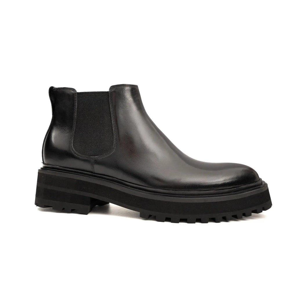 Black Lug Sole Chelsea Ankle Boot with Rear Pull Tab