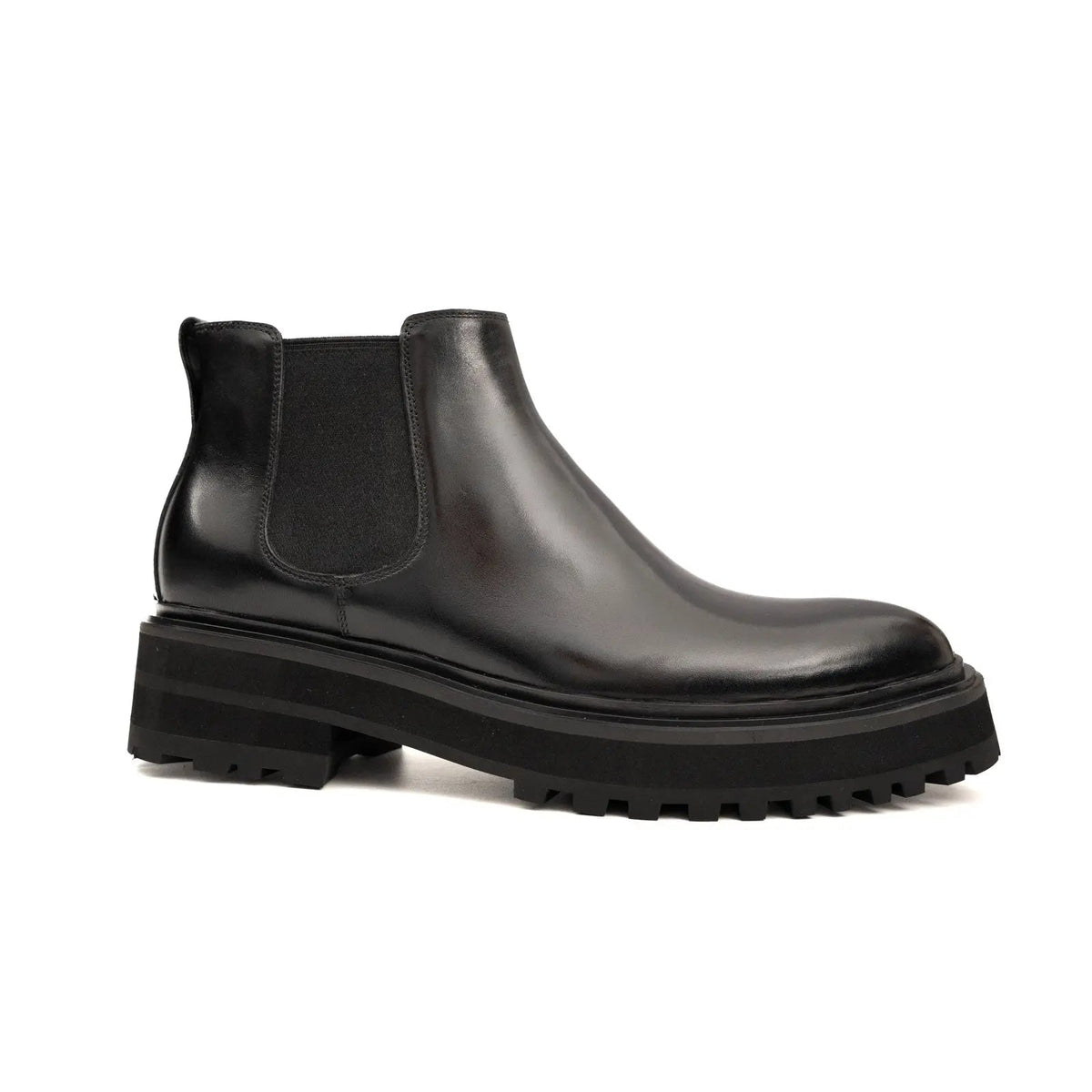 Black Lug Sole Chelsea Ankle Boot with Rear Pull Tab
