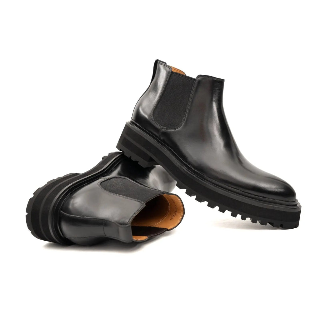 Black Lug Sole Chelsea Ankle Boot with Rear Pull Tab