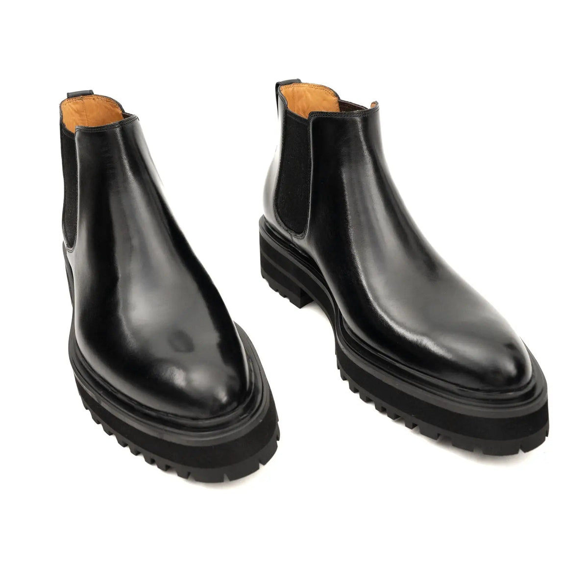 Black Lug Sole Chelsea Ankle Boot with Rear Pull Tab