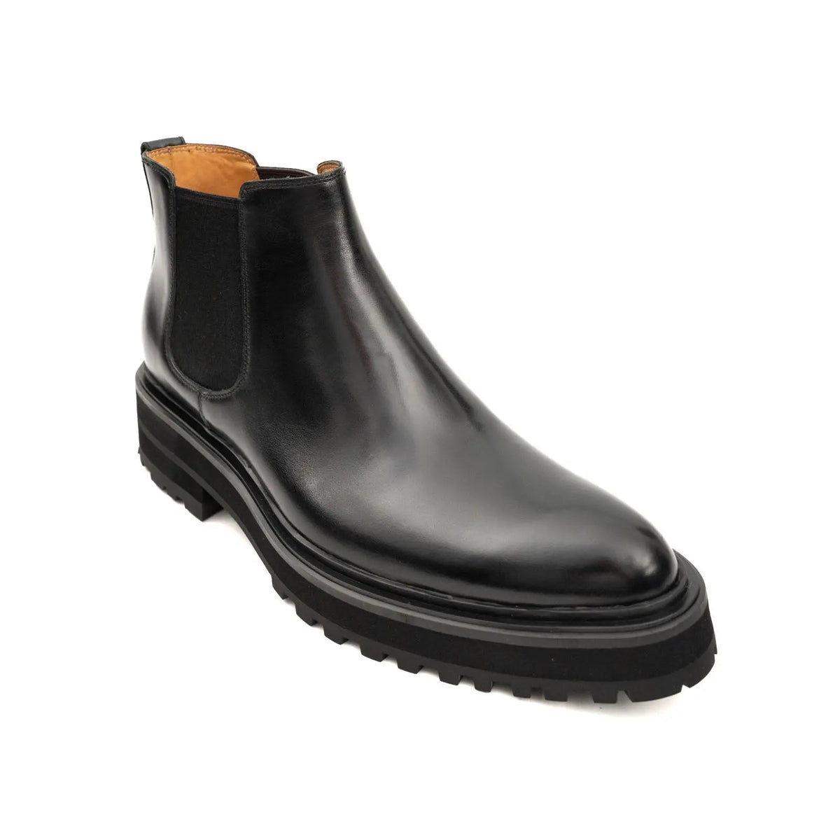 Black Lug Sole Chelsea Ankle Boot with Rear Pull Tab