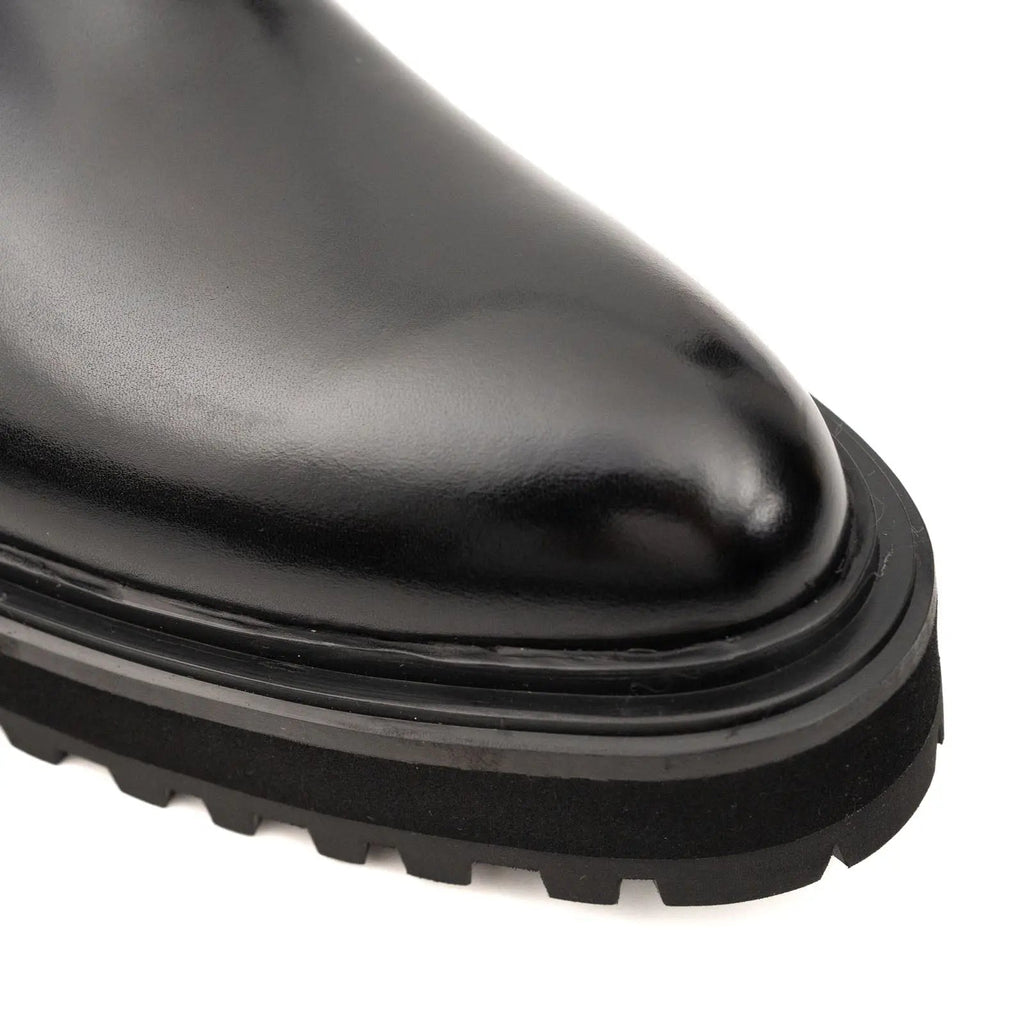 Black Lug Sole Chelsea Ankle Boot with Rear Pull Tab