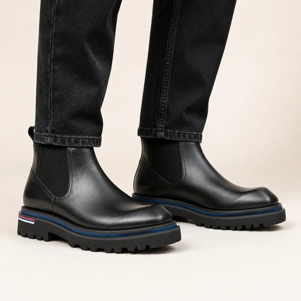 Black Square-Toe Chelsea Boots with Pull Tab