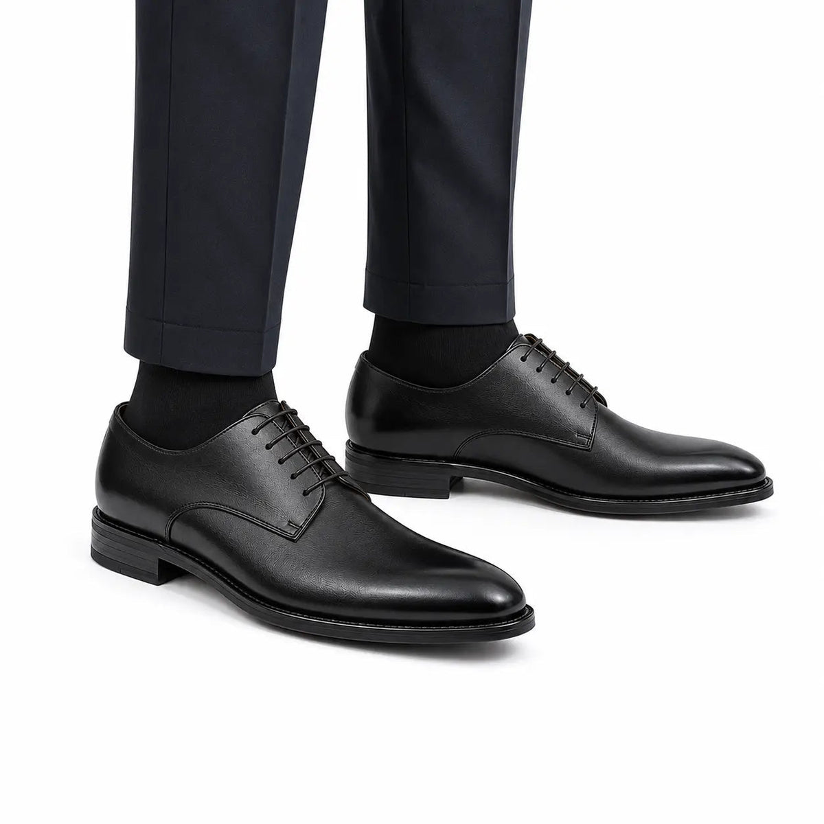 Dark Plain-Toe Derby Shoes with Polished Finish