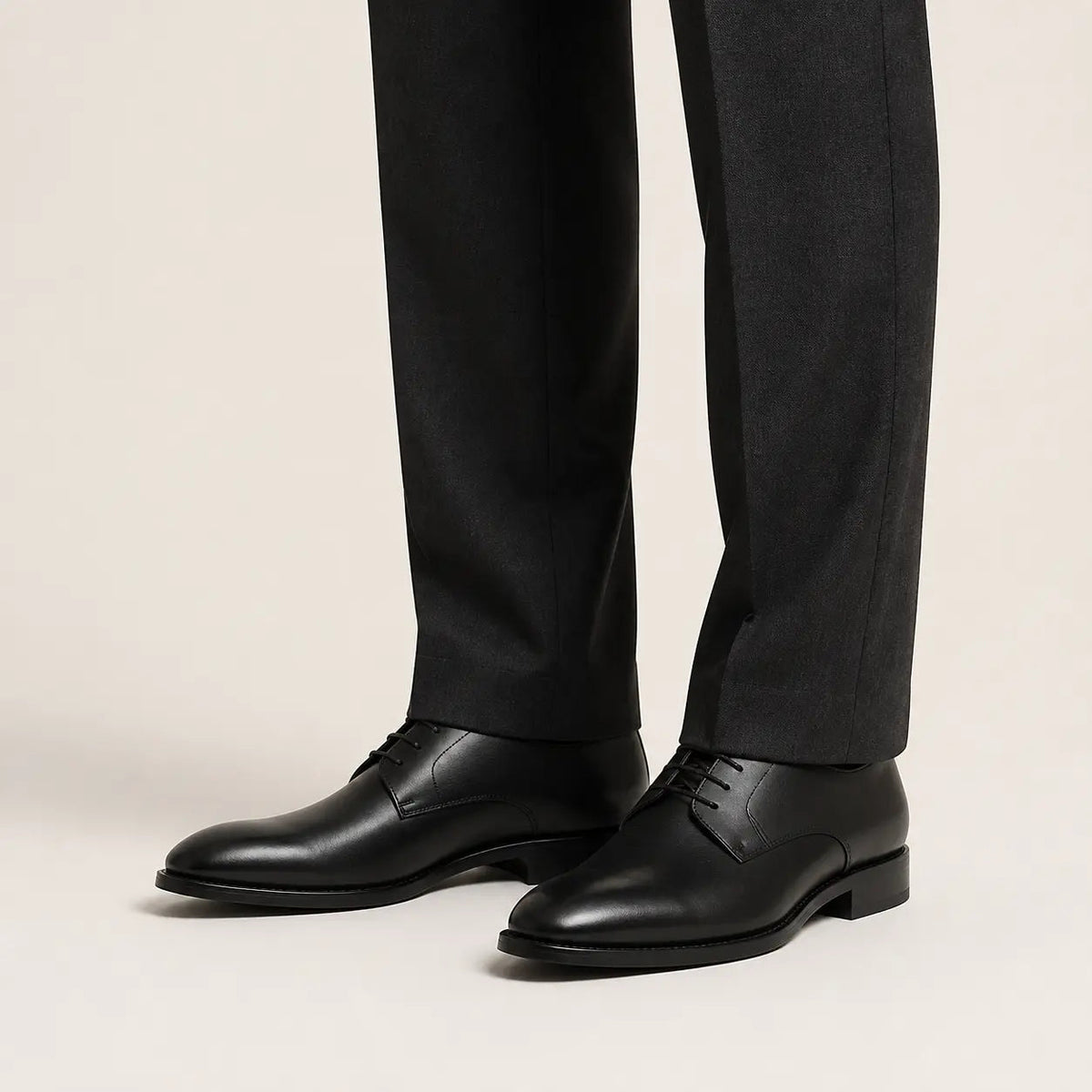 Dark Plain-Toe Derby Shoes with Polished Finish
